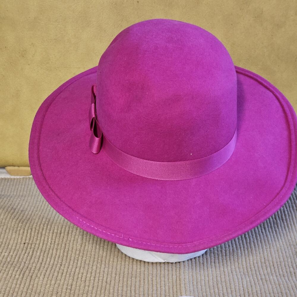 Vintage Womens 60s 70s Pink Felt Hat Wide Brim Grosgrain Band USA WPL 5923 - Picture 4 of 7